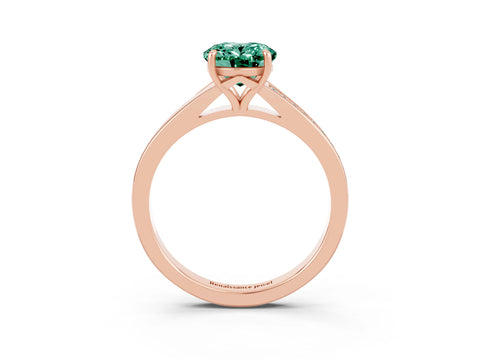 Rose gold Oval Cut Green Sapphire Solitaire Ring with Pavé Band and Prong Setting_3