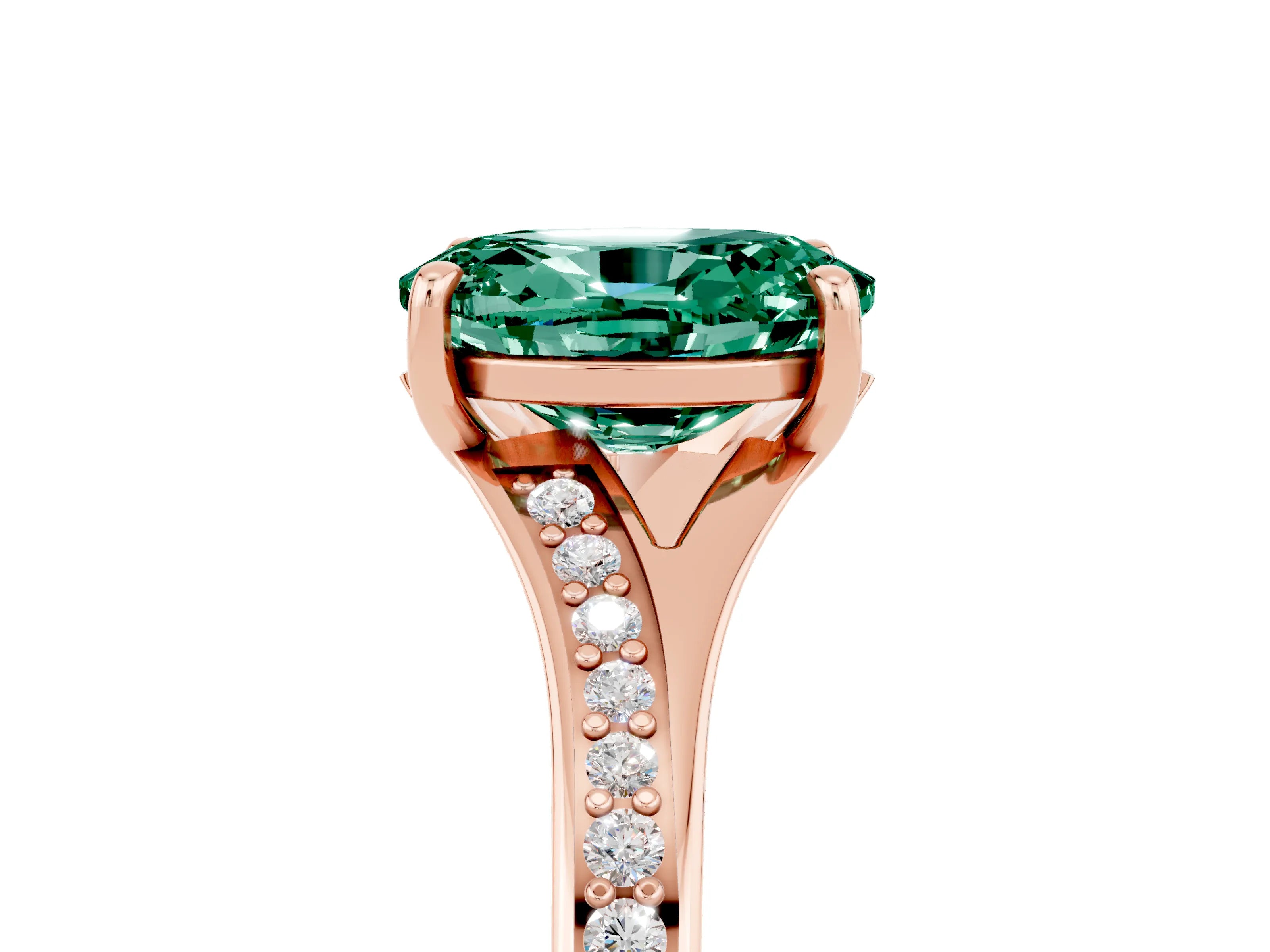 Rose gold Oval Cut Green Sapphire Solitaire Ring with Pavé Band and Prong Setting_5