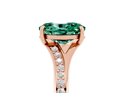 Rose gold Oval Cut Green Sapphire Solitaire Ring with Pavé Band and Prong Setting_5