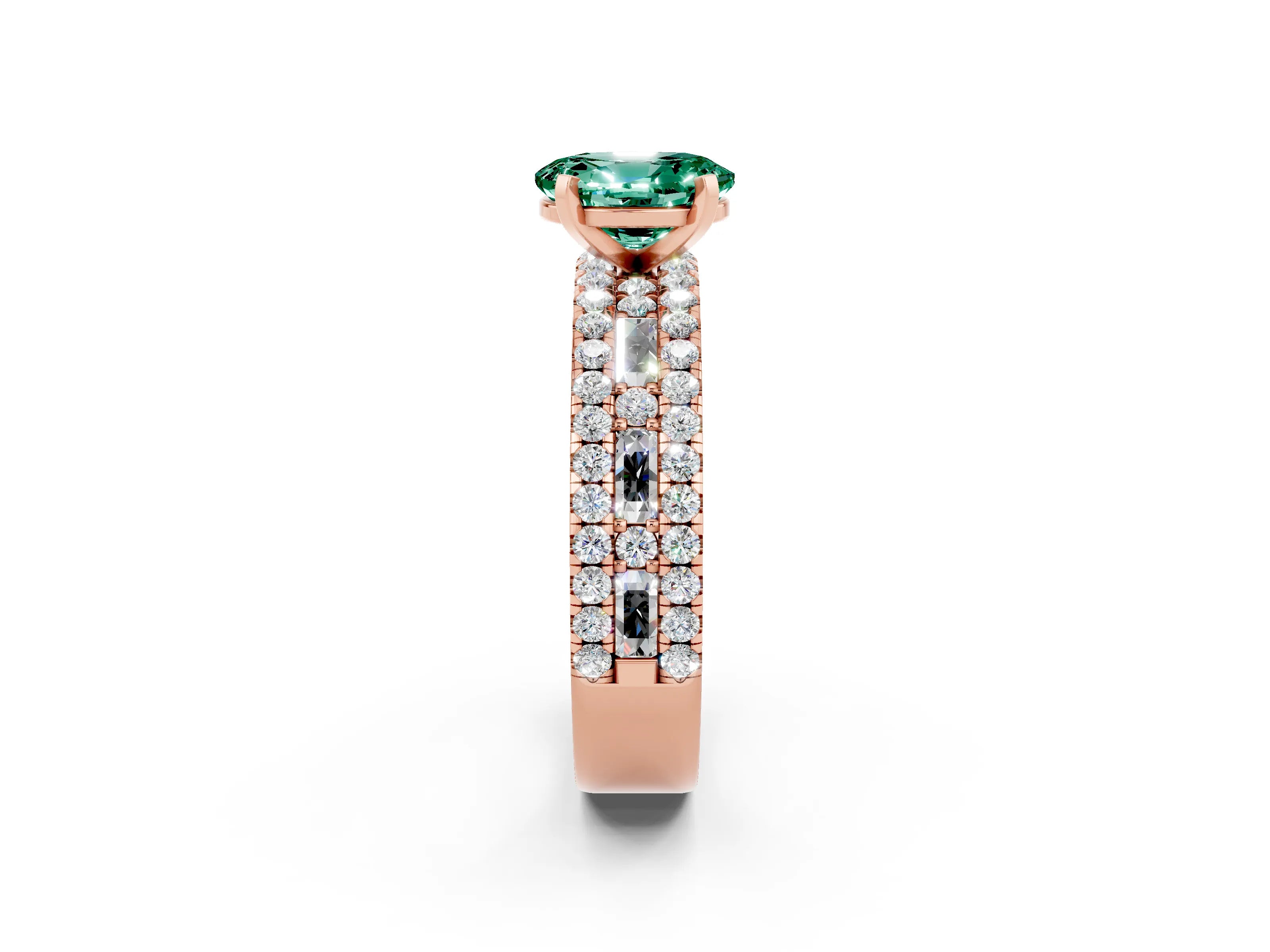 Rose gold Oval Cut Green Sapphire Solitaire Ring with Pavé and Channel Set Band_2