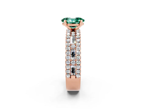 Rose gold Oval Cut Green Sapphire Solitaire Ring with Pavé and Channel Set Band_2