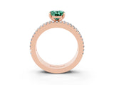 Rose gold Oval Cut Green Sapphire Solitaire Ring with Pavé and Channel Set Band_3
