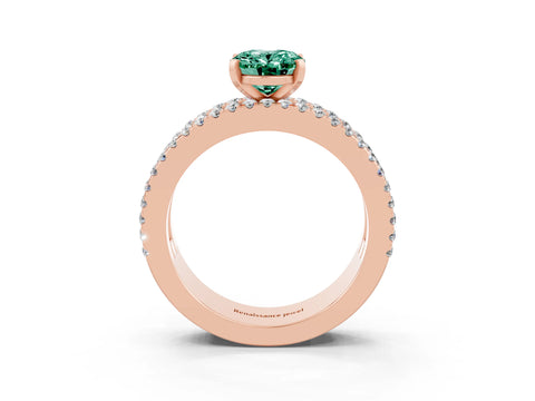 Rose gold Oval Cut Green Sapphire Solitaire Ring with Pavé and Channel Set Band_3