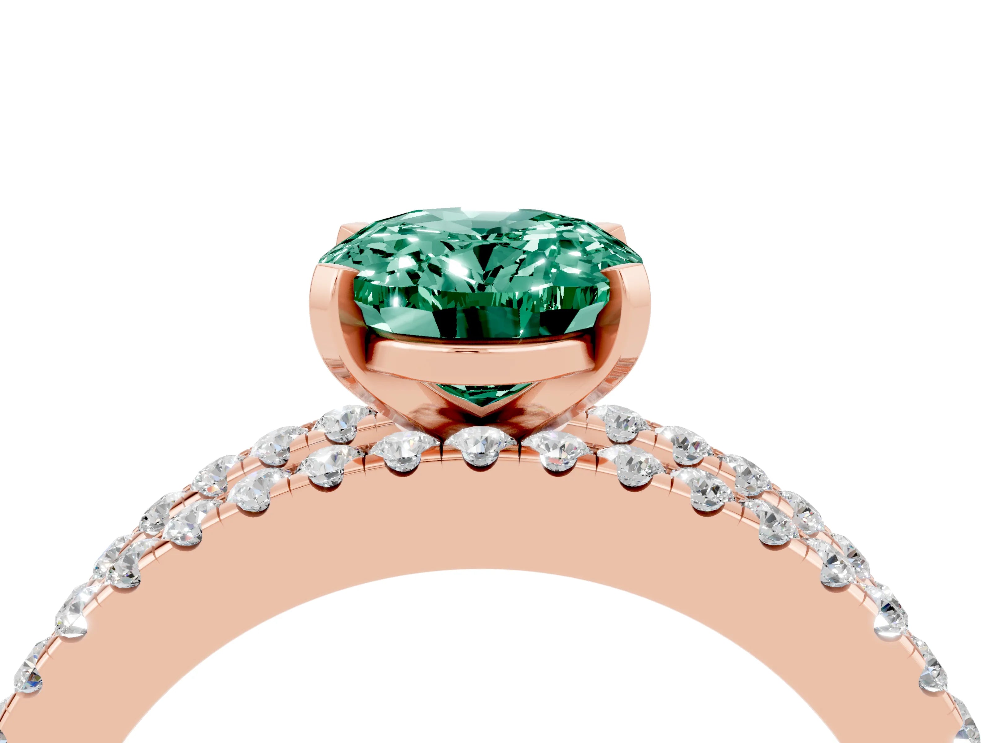 Rose gold Oval Cut Green Sapphire Solitaire Ring with Pavé and Channel Set Band_4