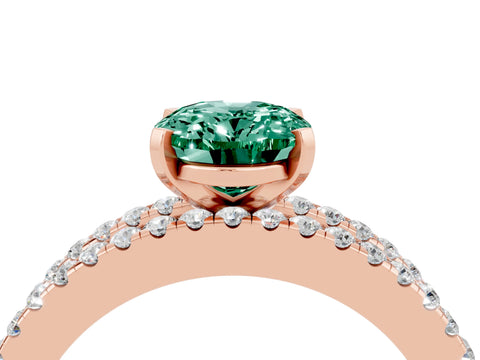 Rose gold Oval Cut Green Sapphire Solitaire Ring with Pavé and Channel Set Band_4