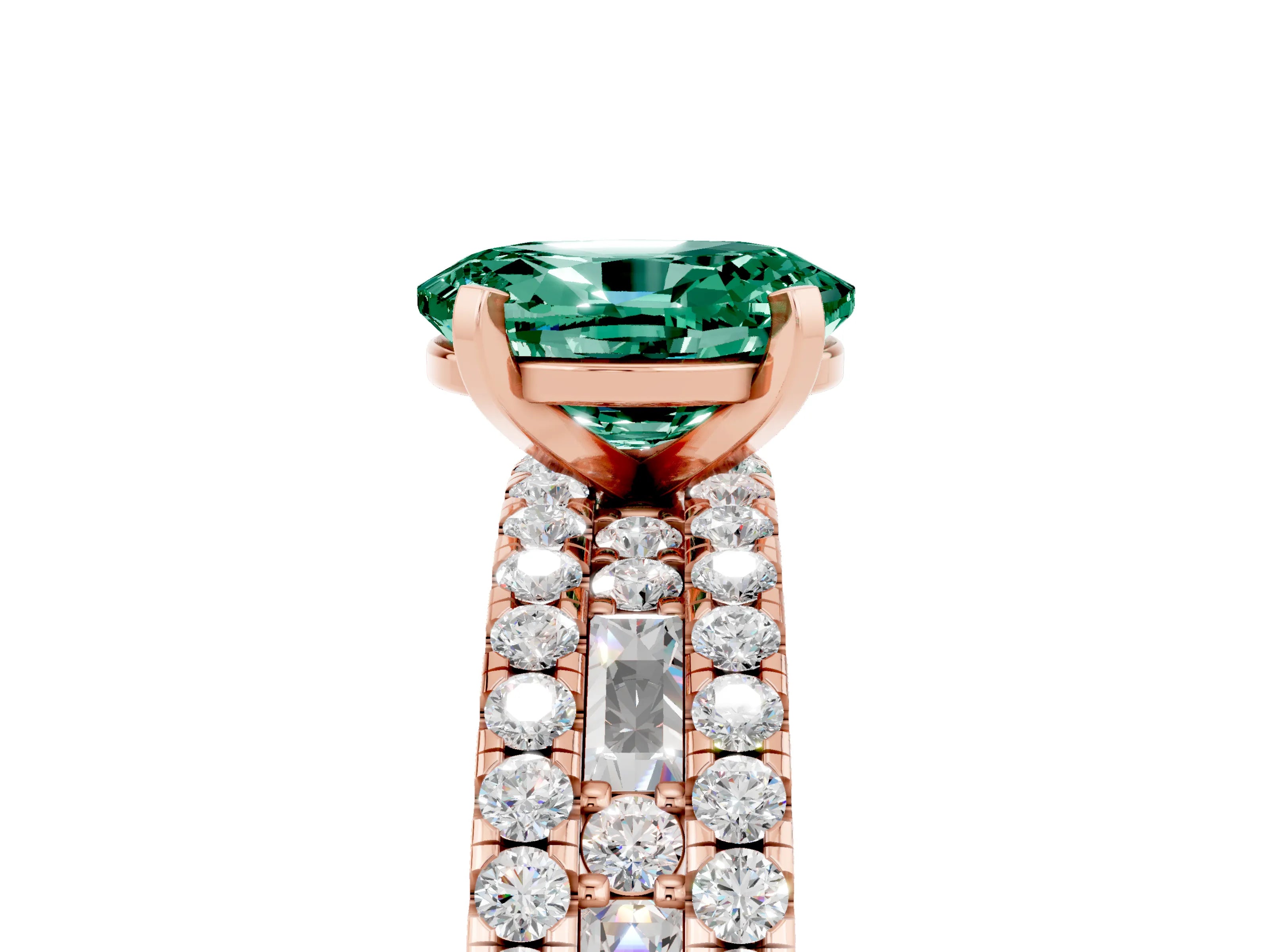 Rose gold Oval Cut Green Sapphire Solitaire Ring with Pavé and Channel Set Band_5