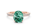 Rose gold Oval Cut Green Sapphire Solitaire Ring with Pave Band and Four Prong Setting_24
