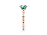 Rose gold Oval Cut Green Sapphire Solitaire Ring with Pave Band and Four Prong Setting_26