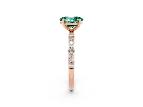 Rose gold Oval Cut Green Sapphire Solitaire Ring with Pave Band and Four Prong Setting_26