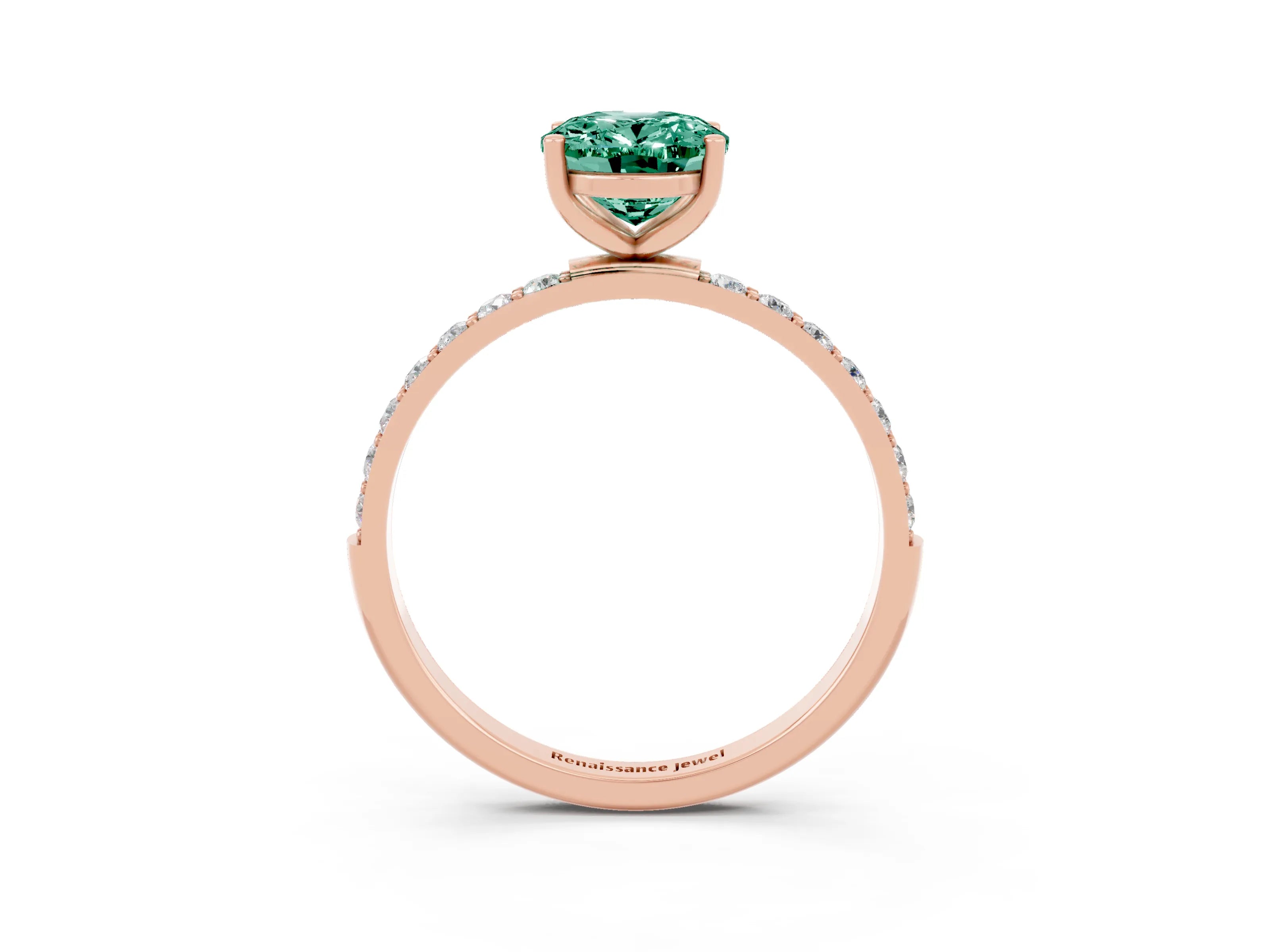 Rose gold Oval Cut Green Sapphire Solitaire Ring with Pave Band and Four Prong Setting_27