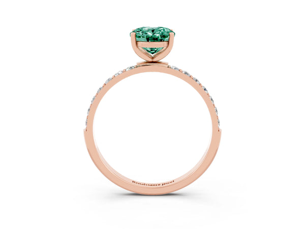 Rose gold Oval Cut Green Sapphire Solitaire Ring with Round  Pavé Band and Prong Setting