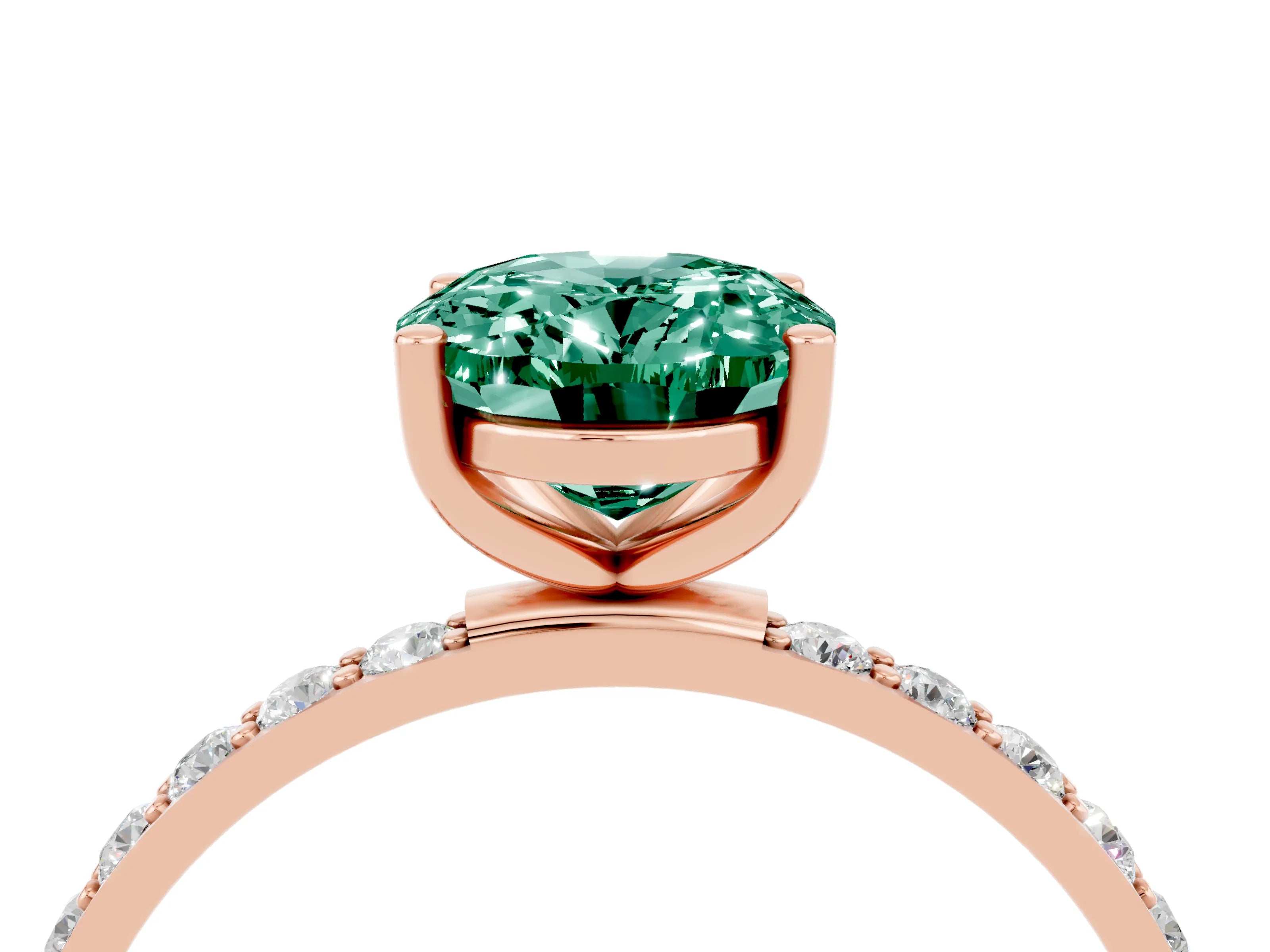 Rose gold Oval Cut Green Sapphire Solitaire Ring with Pave Band and Four Prong Setting_28