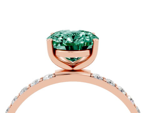 Rose gold Oval Cut Green Sapphire Solitaire Ring with Pave Band and Four Prong Setting_28