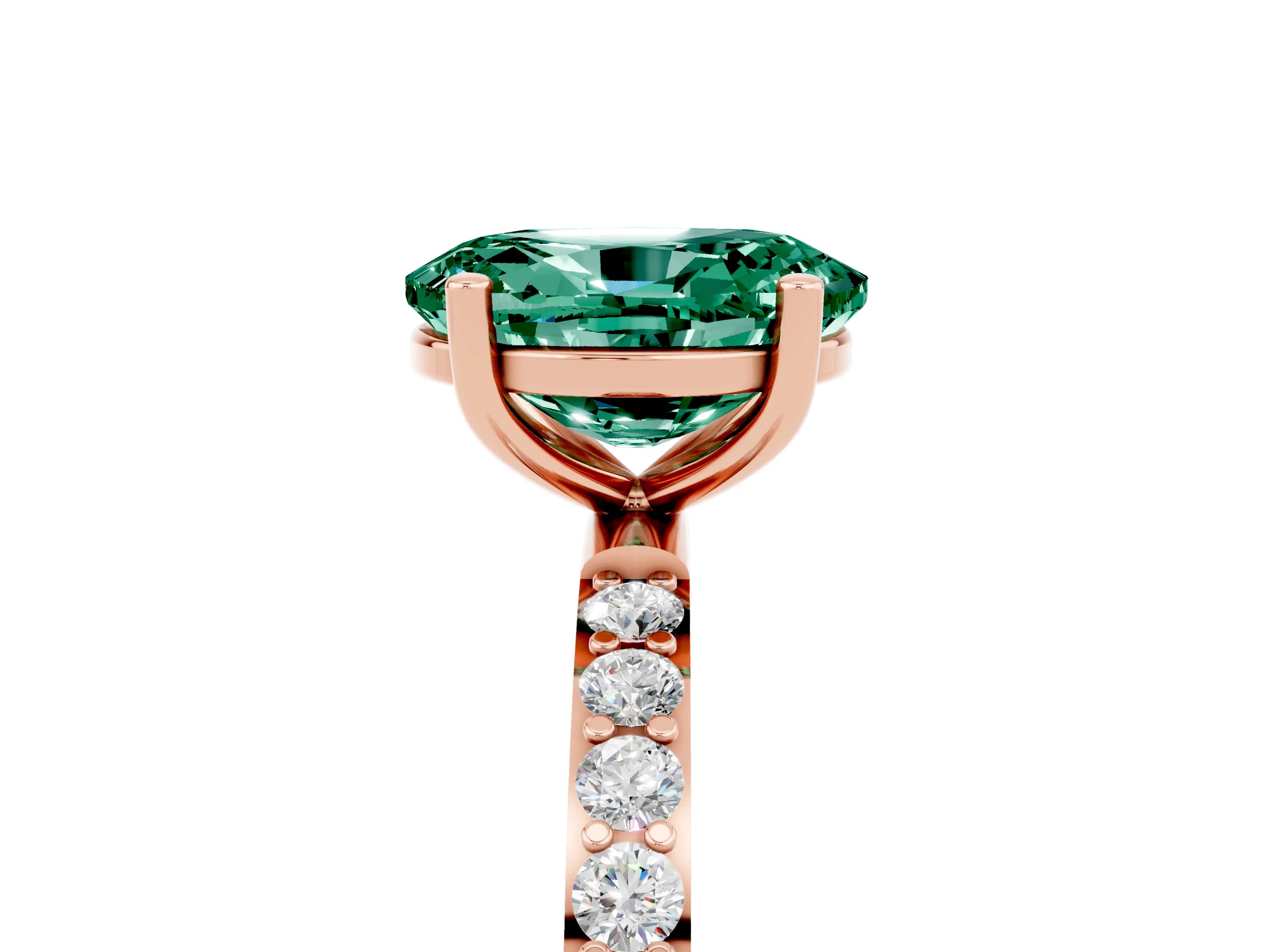 Rose gold Oval Cut Green Sapphire Solitaire Ring with Pave Band and Four Prong Setting_29