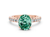 Rose gold Oval Cut Green Sapphire Solitaire Ring with Round  Pavé Band and Four-Prong Setting_44