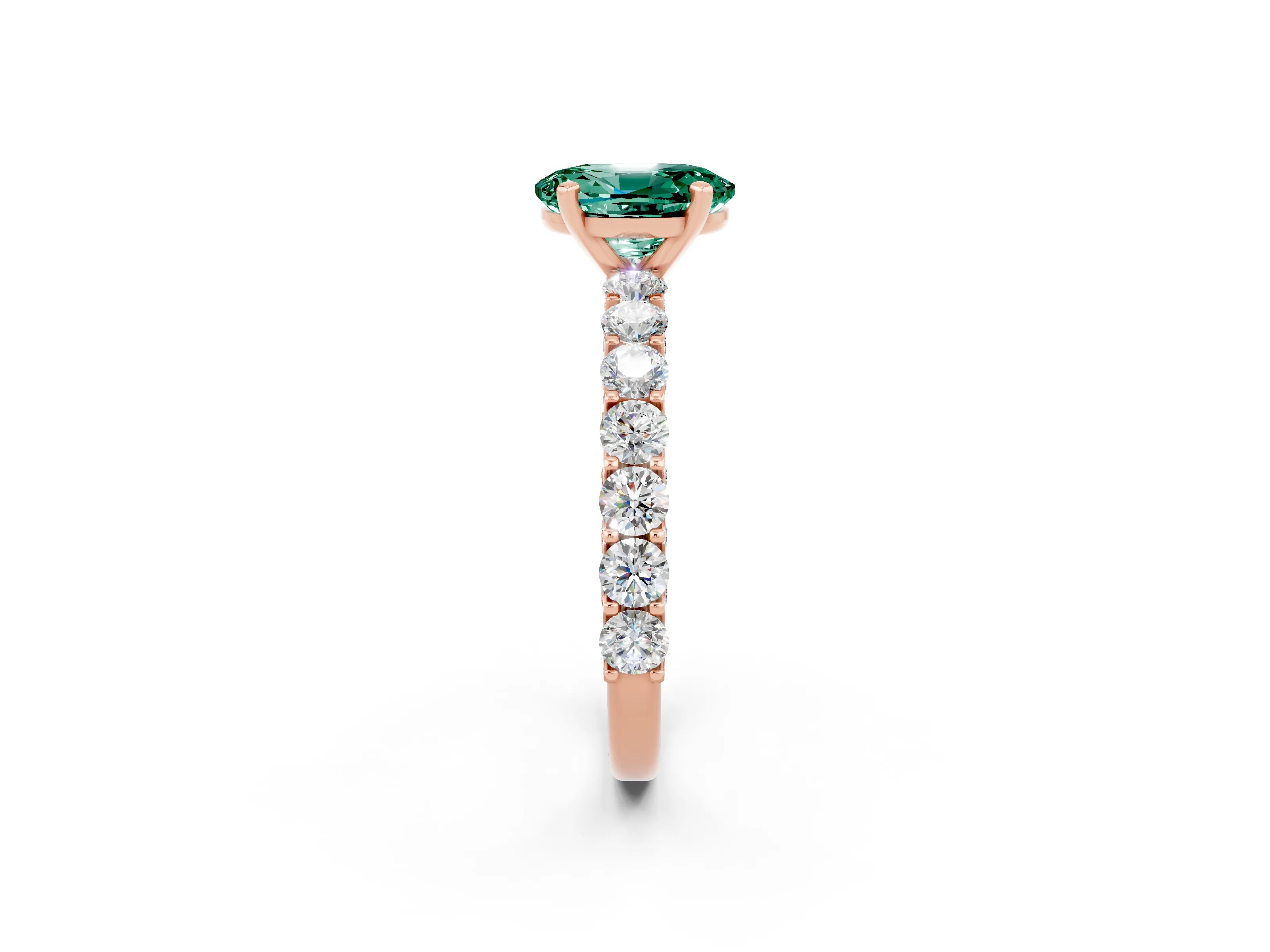 Rose gold Oval Cut Green Sapphire Solitaire Ring with Shared Prong Pavé Band and Four-Prong Setting_2