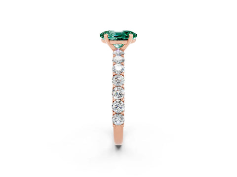 Rose gold Oval Cut Green Sapphire Solitaire Ring with Shared Prong Pavé Band and Four-Prong Setting_2