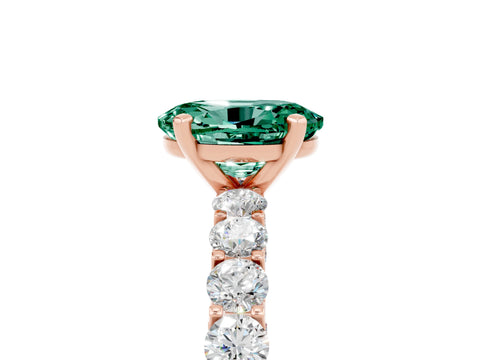 Rose gold Oval Cut Green Sapphire Solitaire Ring with Shared Prong Pavé Band and Four-Prong Setting_5