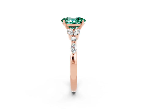 Rose gold Oval Cut Green Sapphire Solitaire Ring with Side Stones and Four-Prong Setting_14