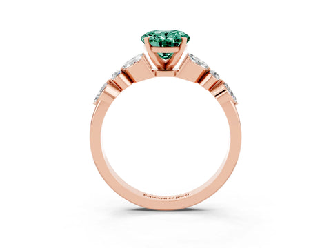 Rose gold Oval Cut Green Sapphire Solitaire Ring with Side Stones and Four-Prong Setting_15