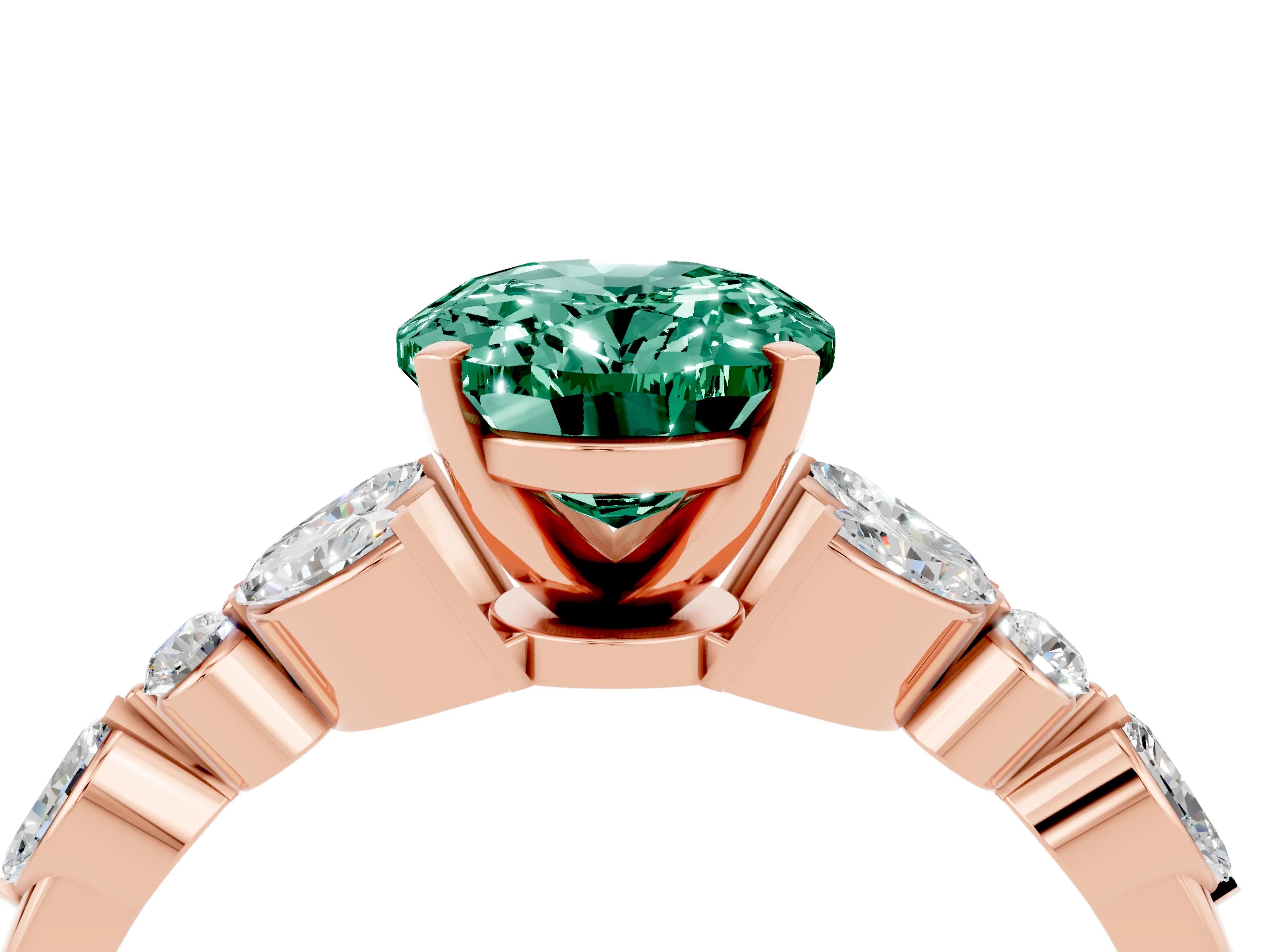 Rose gold Oval Cut Green Sapphire Solitaire Ring with Side Stones and Four-Prong Setting_16