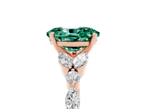Rose gold Oval Cut Green Sapphire Solitaire Ring with Side Stones and Four-Prong Setting_17