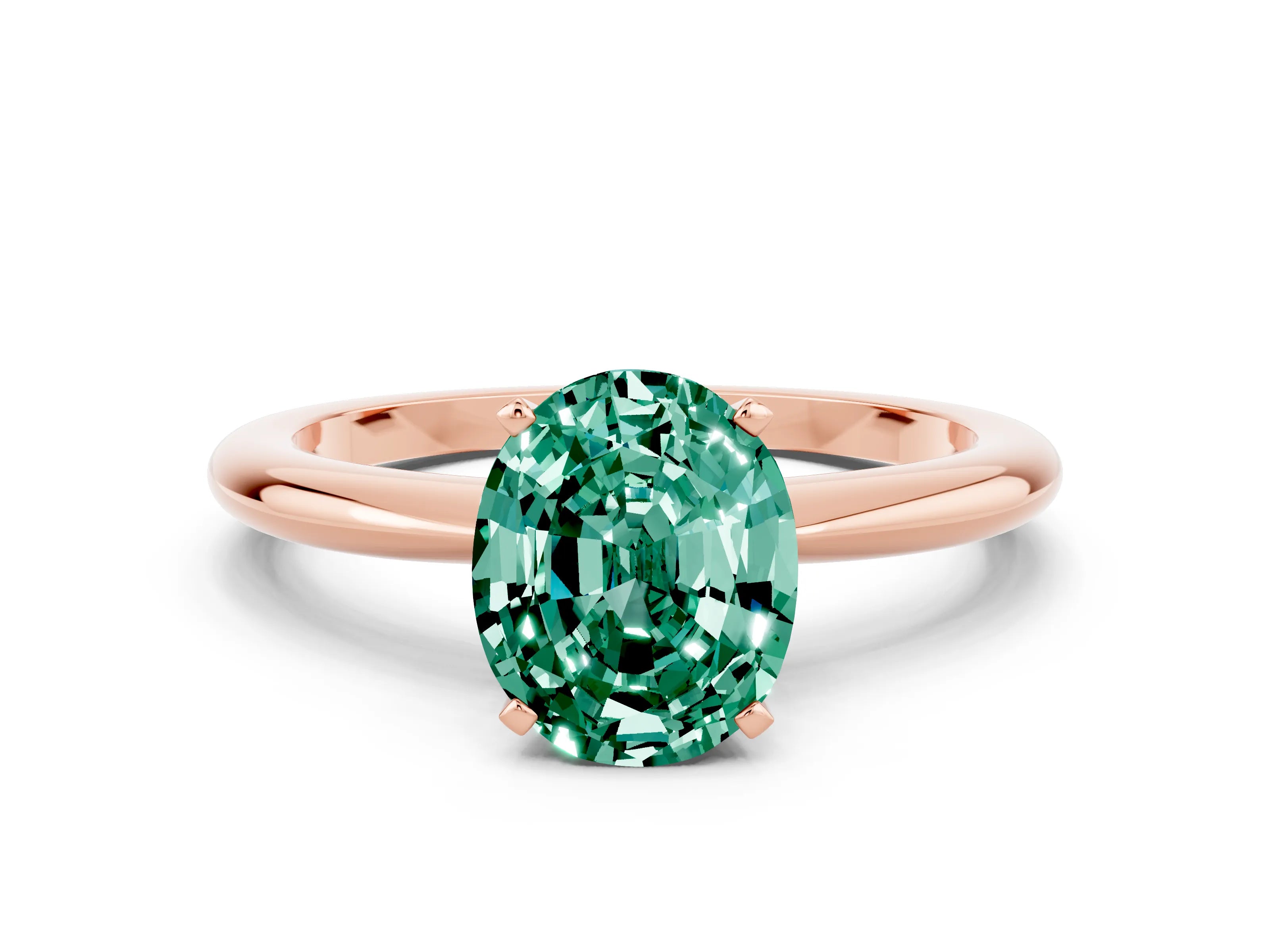Rose gold Oval Cut Green Sapphire Solitaire Ring with Six-Prong Setting and Classic Band