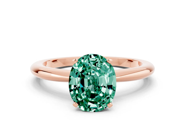 Rose gold Oval Cut Green Sapphire Solitaire Ring with Six-Prong Setting and Classic Band