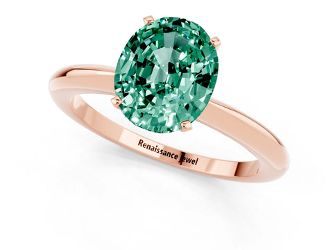 Rose gold Oval Cut Green Sapphire Solitaire Ring with Six-Prong Setting and Classic Band_1