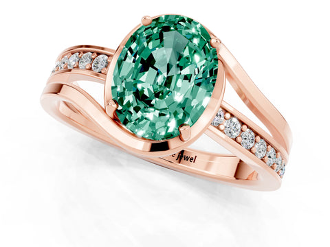 Rose gold Oval Cut Green Sapphire Solitaire Ring with Split Shank and Prong Setting_1