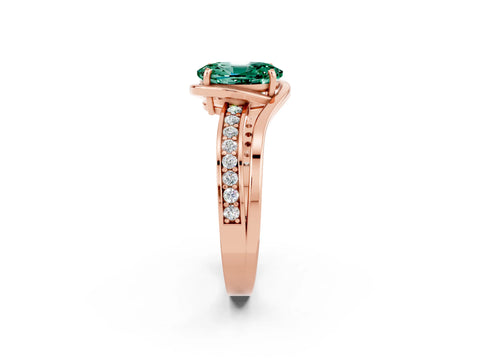 Rose gold Oval Cut Green Sapphire Solitaire Ring with Split Shank and Prong Setting_2
