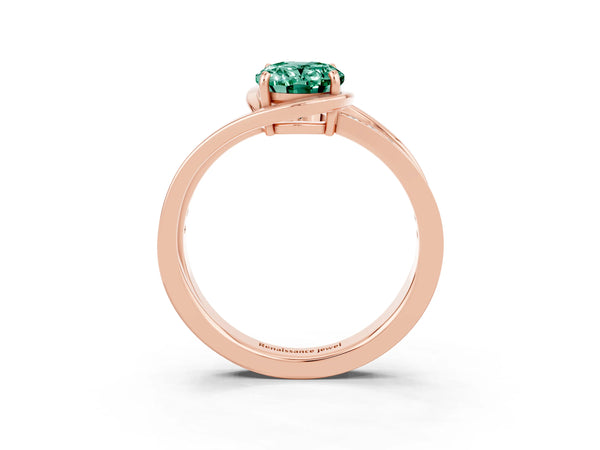 Rose gold Oval Cut Green Sapphire Solitaire Ring with Split Shank and Prong Setting