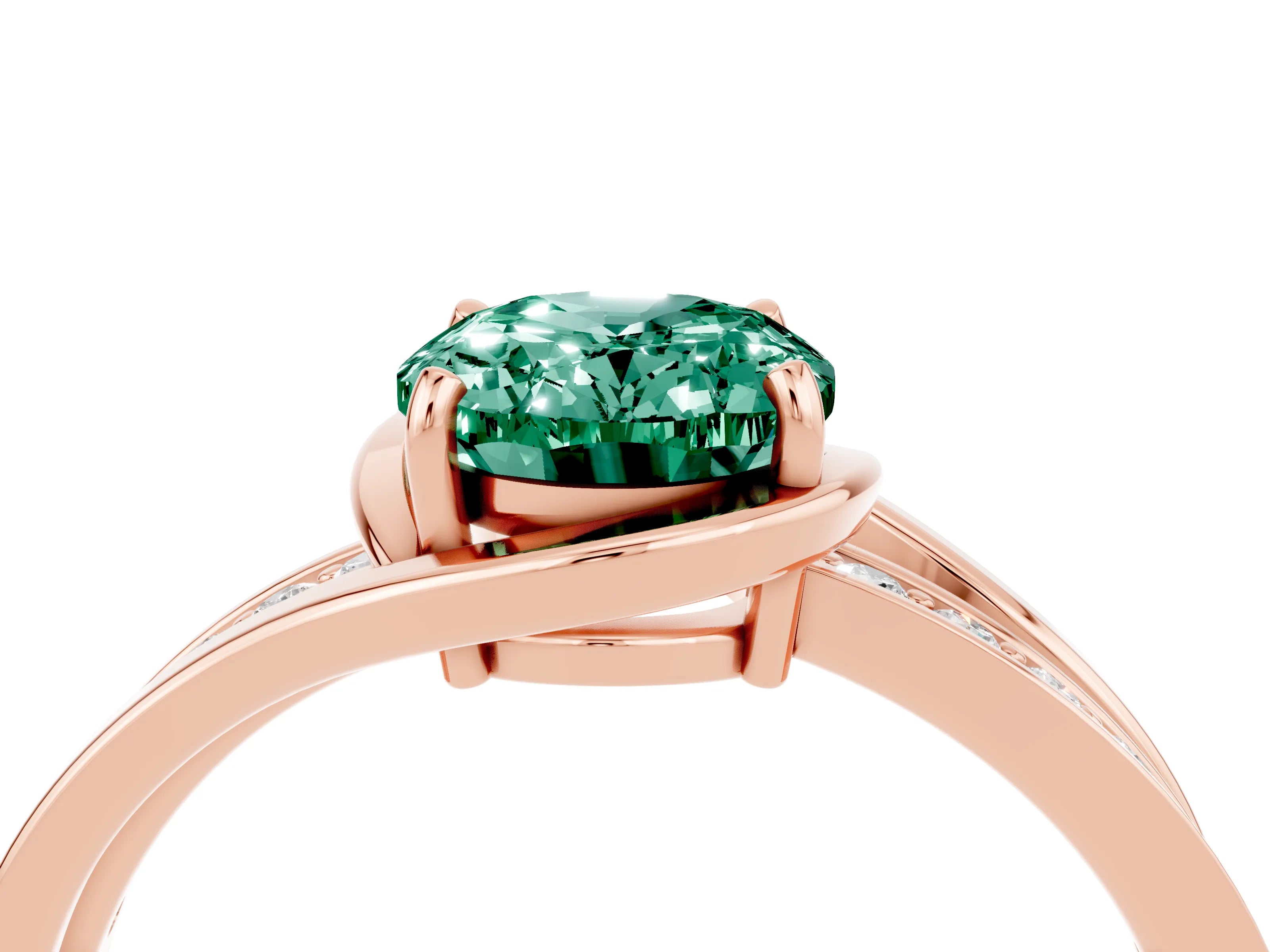 Rose gold Oval Cut Green Sapphire Solitaire Ring with Split Shank and Prong Setting_4