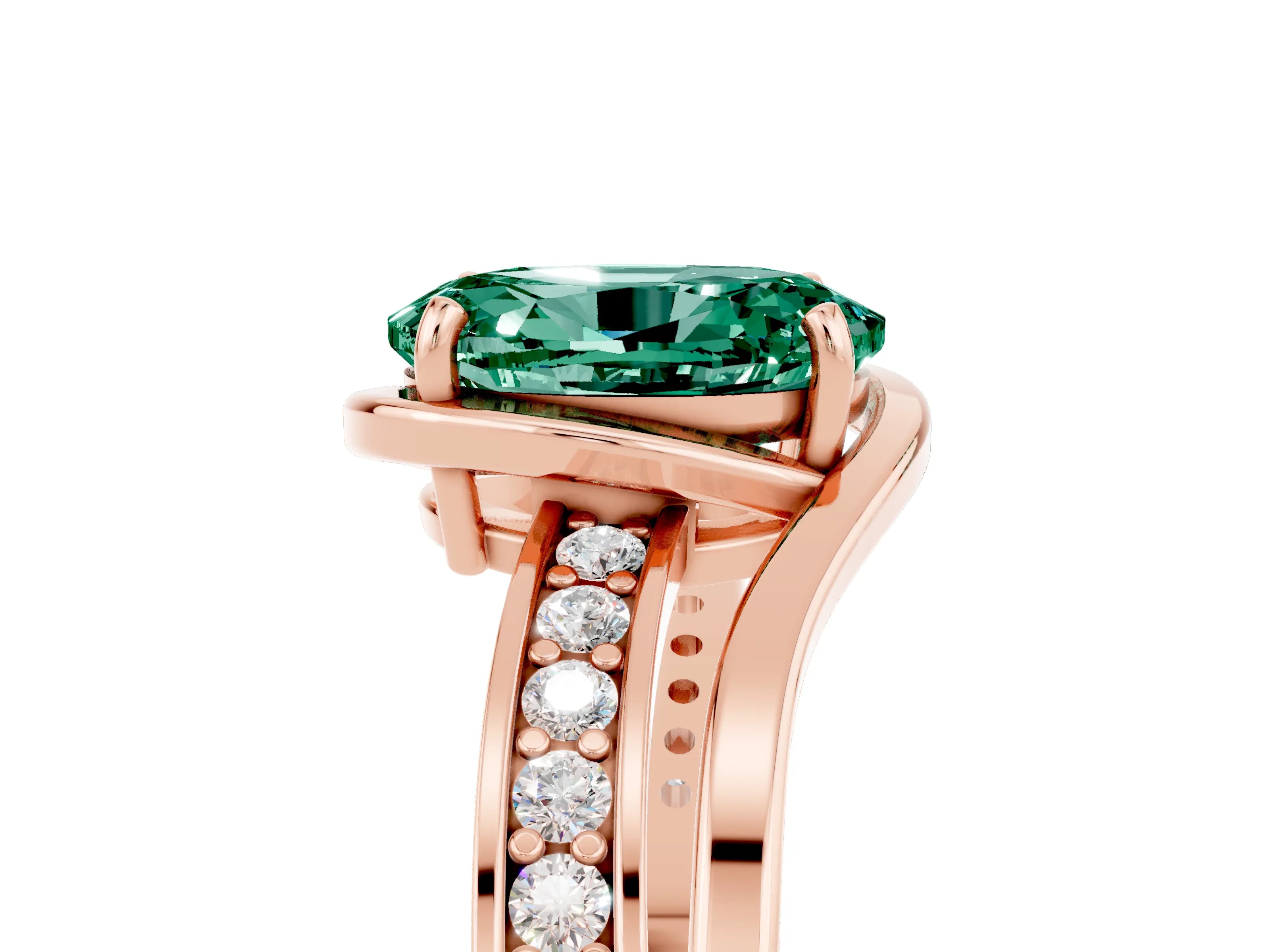 Rose gold Oval Cut Green Sapphire Solitaire Ring with Split Shank and Prong Setting_5