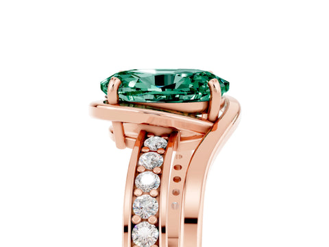 Rose gold Oval Cut Green Sapphire Solitaire Ring with Split Shank and Prong Setting_5