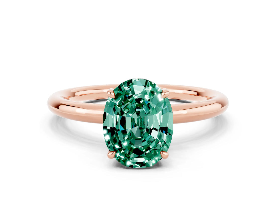 Rose gold Oval Cut Green Sapphire Solitaire Ring with Thin Band and Four-Prong Setting_12