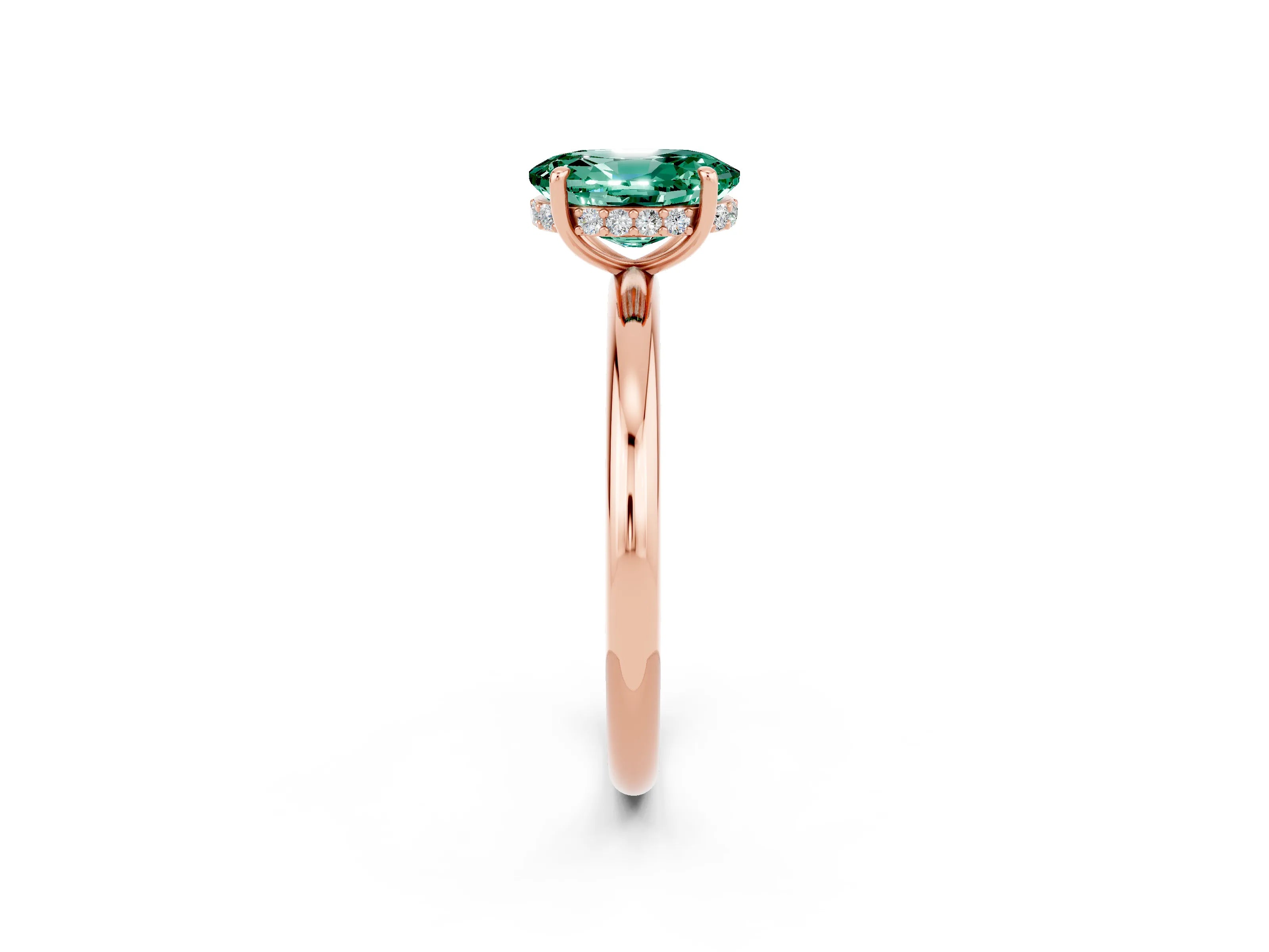 Rose gold Oval Cut Green Sapphire Solitaire Ring with Thin Band and Four-Prong Setting_14