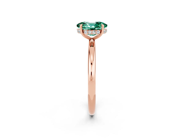 Rose gold Oval Cut Green Sapphire Solitaire Ring with Thin Band and Four-Prong Setting