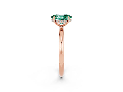 Rose gold Oval Cut Green Sapphire Solitaire Ring with Thin Band and Four-Prong Setting_14