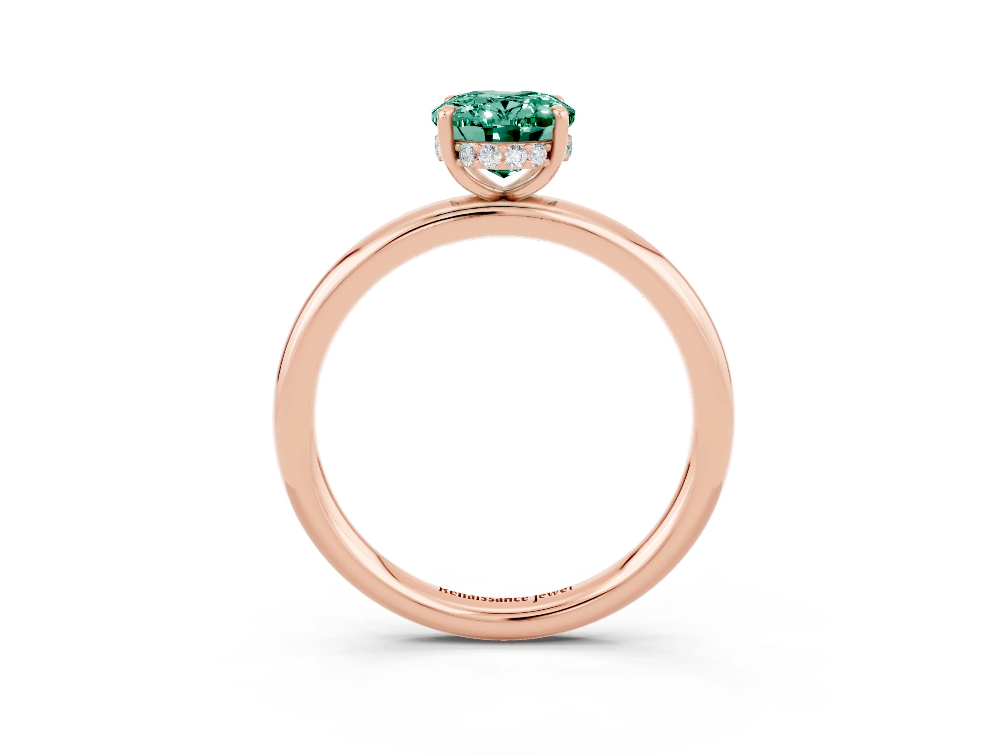 Rose gold Oval Cut Green Sapphire Solitaire Ring with Thin Band and Four-Prong Setting_15