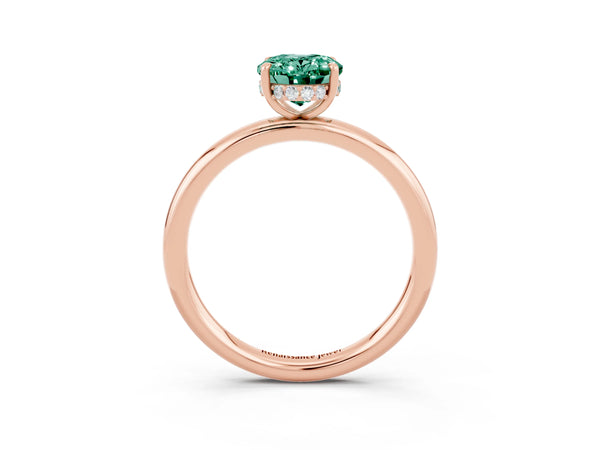 Rose gold Oval Cut Green Sapphire Solitaire Ring with Thin Band and Four-Prong Setting