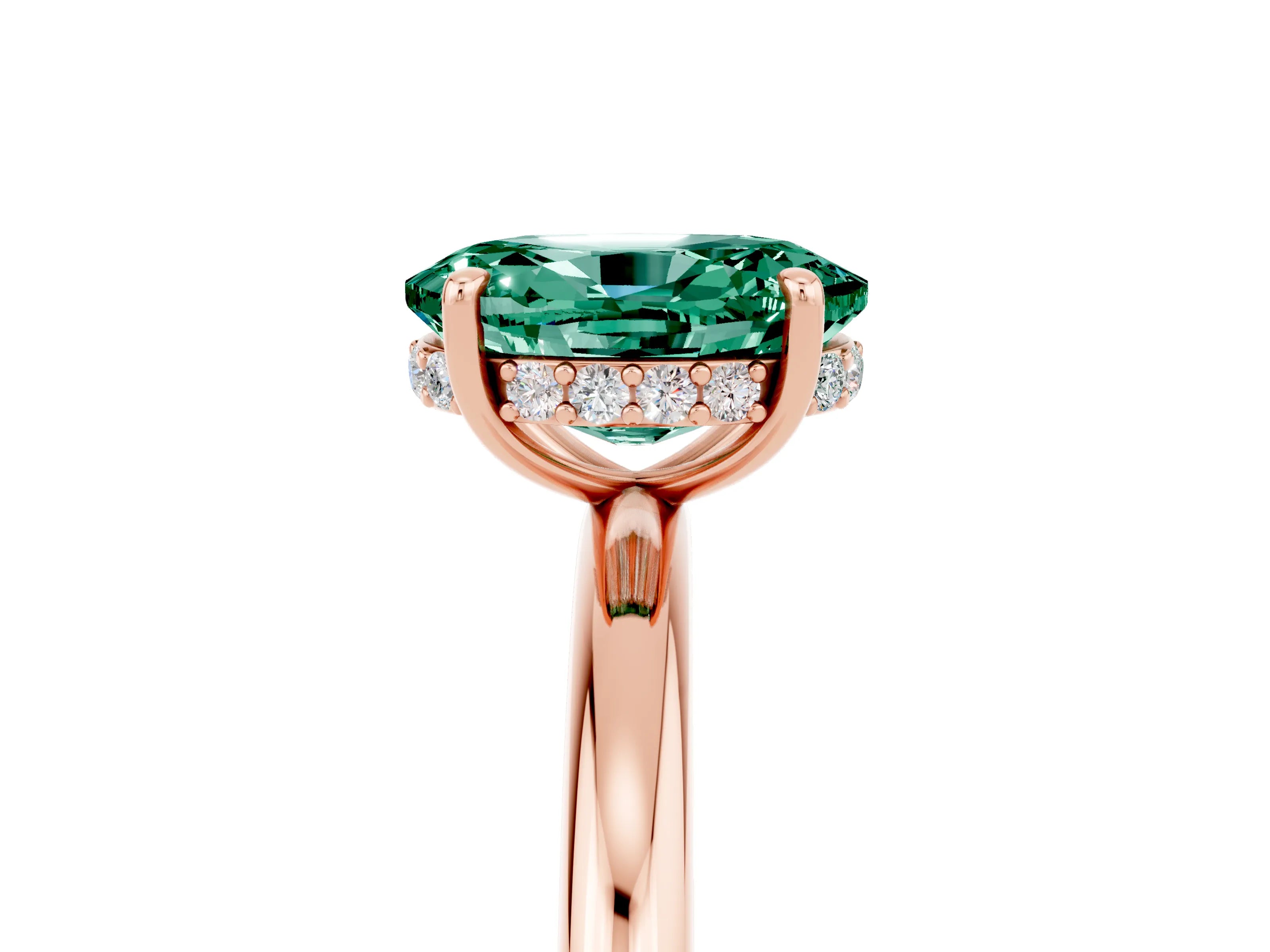 Rose gold Oval Cut Green Sapphire Solitaire Ring with Thin Band and Four-Prong Setting_17
