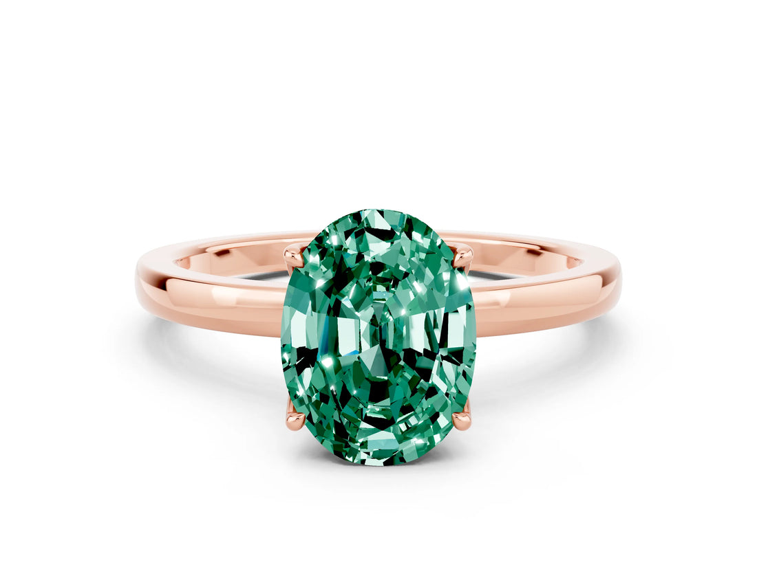 Rose gold Oval Cut Green Sapphire Solitaire Ring with Thin Band and Prong Setting_12