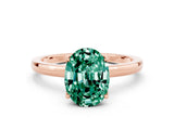 Rose gold Oval Cut Green Sapphire Solitaire Ring with Thin Band and Prong Setting_12