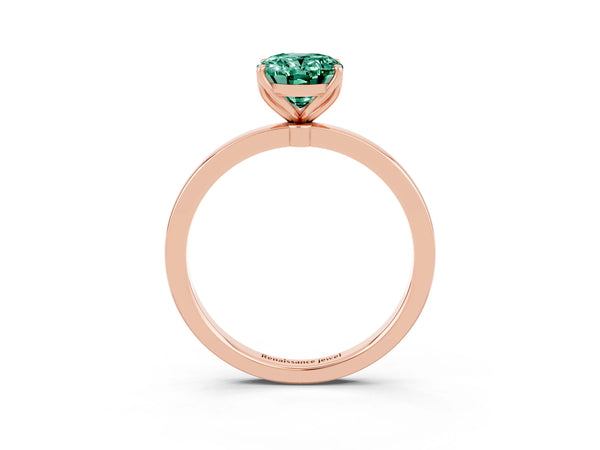 Rose gold Oval Cut Green Sapphire Solitaire Ring with Thin Band and Prong Setting