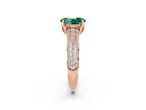 Rose gold Oval Cut Green Sapphire Solitaire Ring with Three-Row Pavé Band and Four-Prong Setting_14