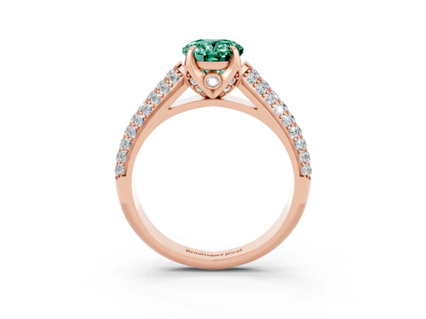 Rose gold Oval Cut Green Sapphire Solitaire Ring with Three-Row Pavé Band and Four-Prong Setting_15