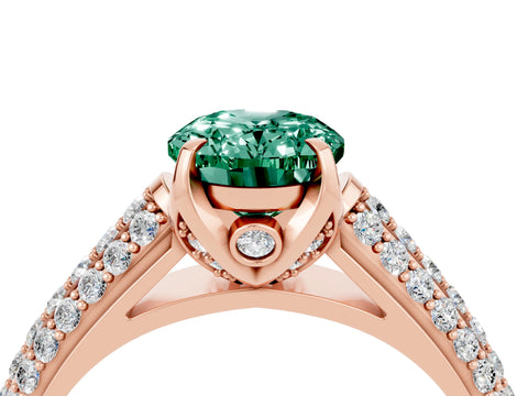Rose gold Oval Cut Green Sapphire Solitaire Ring with Three-Row Pavé Band and Four-Prong Setting_16