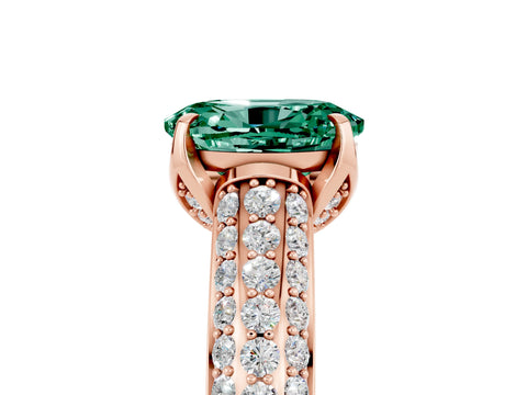 Rose gold Oval Cut Green Sapphire Solitaire Ring with Three-Row Pavé Band and Four-Prong Setting_17
