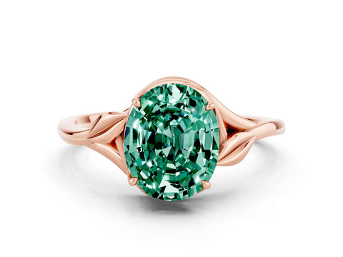 Rose gold Oval Cut Green Sapphire Solitaire Ring with Twist Band and Four-Prong Setting_24